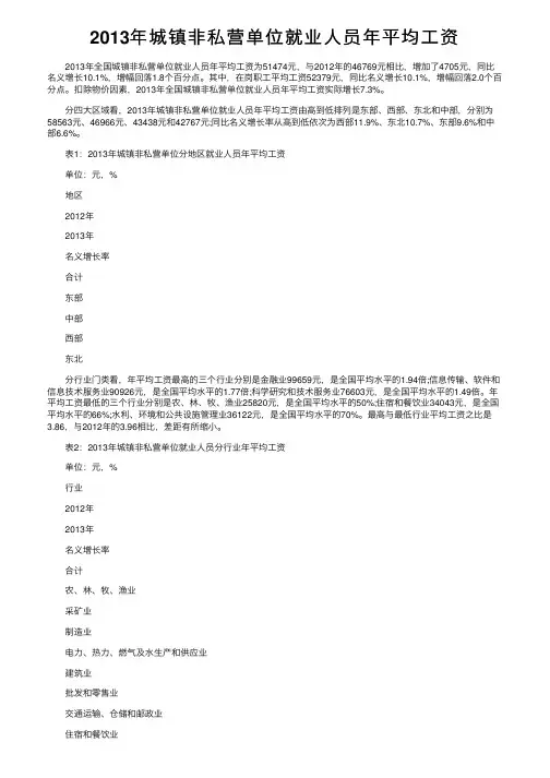 2013年城镇非私营单位就业人员年平均工资