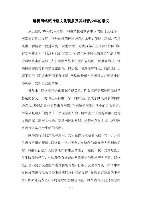 解析网络流行语文化现象及其对青少年的意义