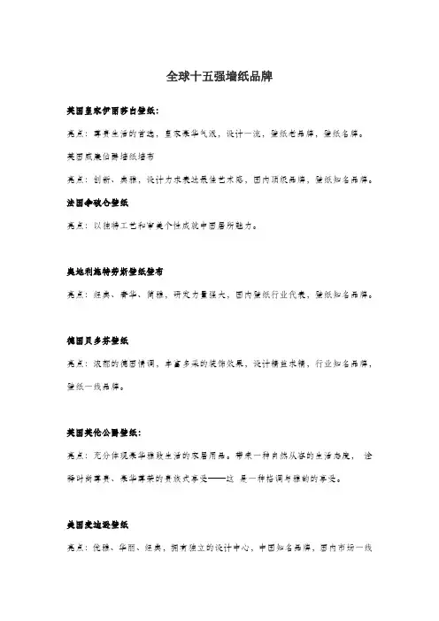 全球十五强墙纸品牌
