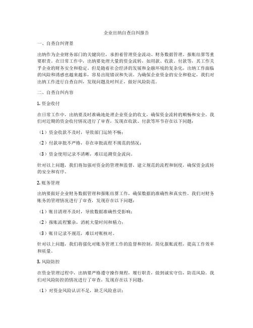 企业出纳自查自纠报告
