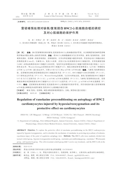 雷诺嗪预处理对缺氧复氧损伤H9C2心肌细胞自噬的调控及对心肌细胞的保护作用