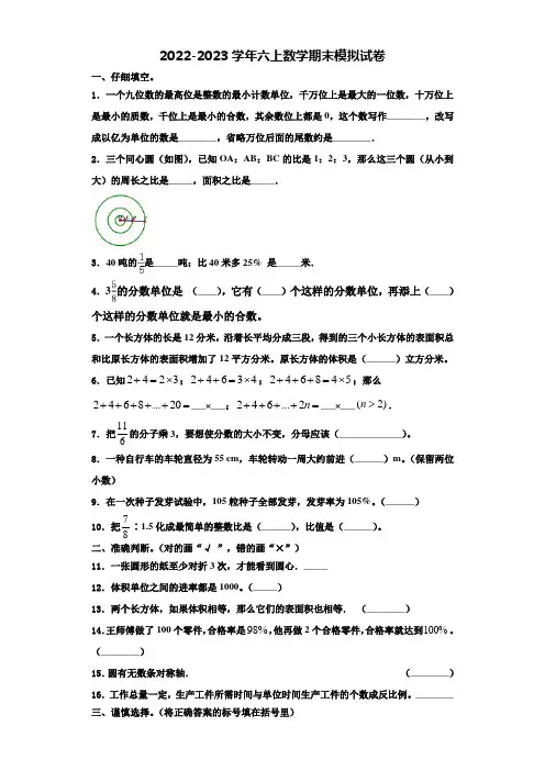 2022-2023学年黑龙江省哈尔滨市呼兰区六年级数学第一学期期末学业水平测试模拟试题含解析