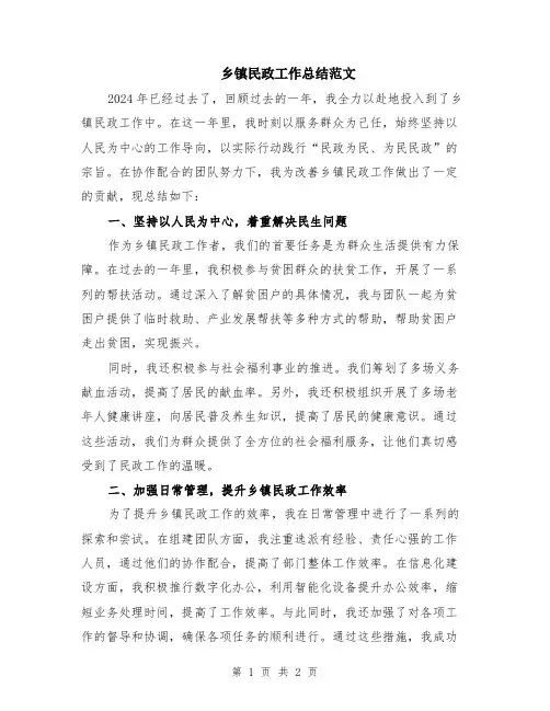 乡镇民政工作总结范文