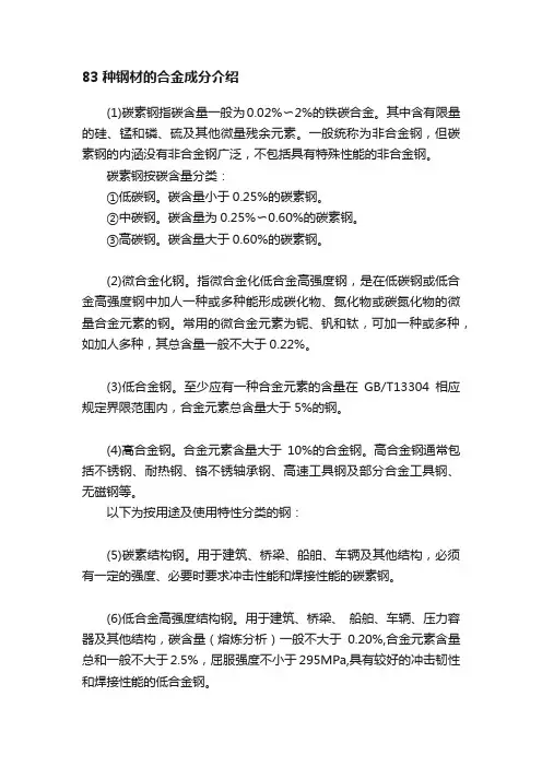83种钢材的合金成分介绍