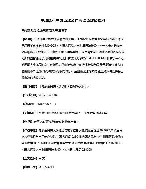 主动脉弓三维重建及血液流场数值模拟