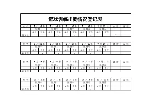 篮球训练考勤表