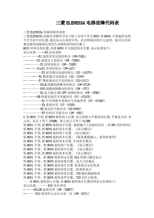 三菱电梯故障代码表