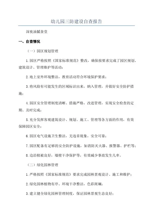 幼儿园三防建设自查报告