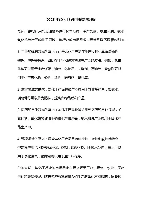 2023年盐化工行业市场需求分析