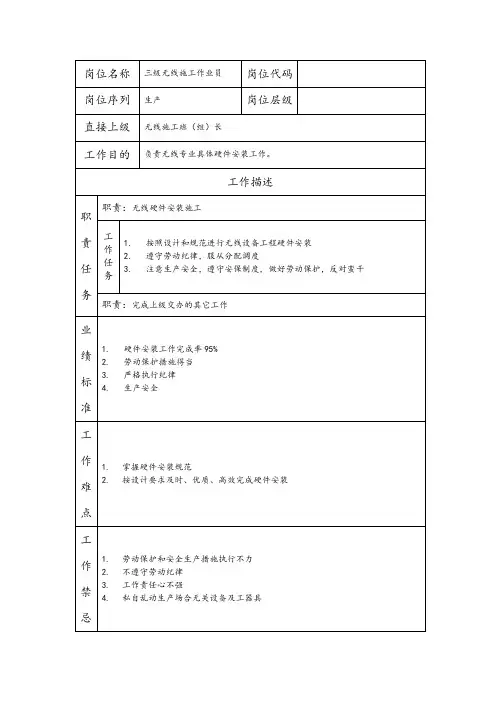 三级无线施工作业员--工程施工类岗位职责说明书