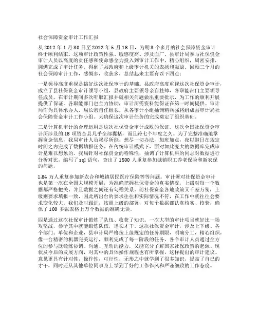 社会保障资金审计工作汇报
