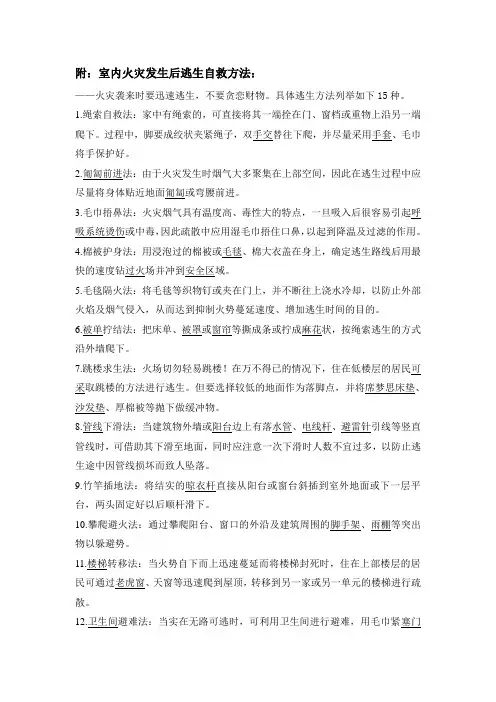 室内火灾发生后逃生自救方法