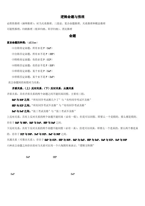 逻辑判断推理中常用的逻辑公式
