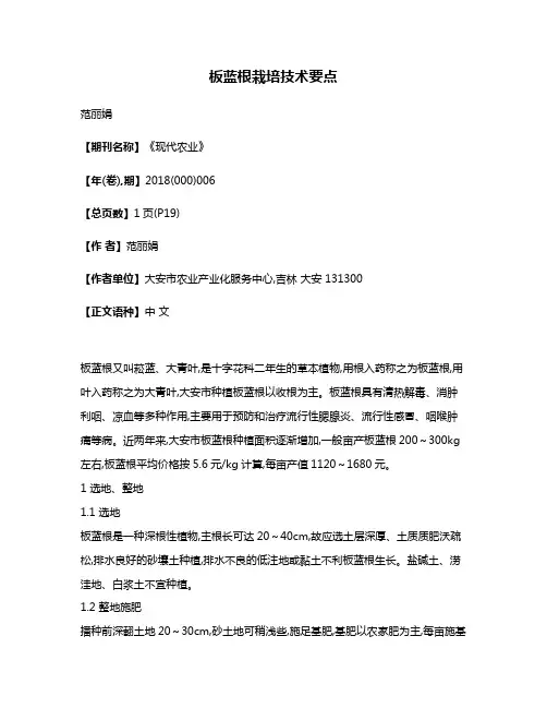 板蓝根栽培技术要点