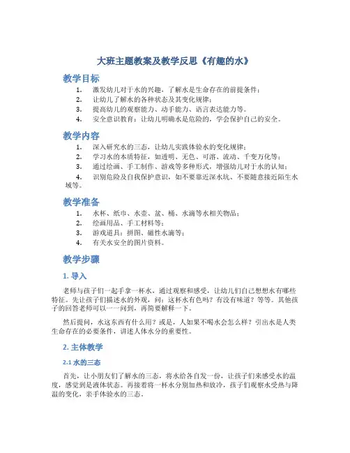 大班主题教案及教学反思《有趣的水》