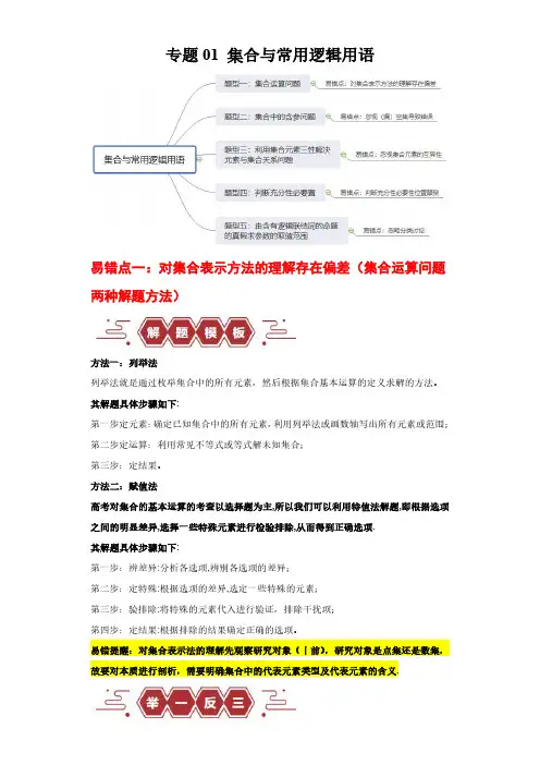 集合与常用逻辑用语(5大易错点分析+解题模板+举一反三+易错题通关)-2024年高考数学考试易错题