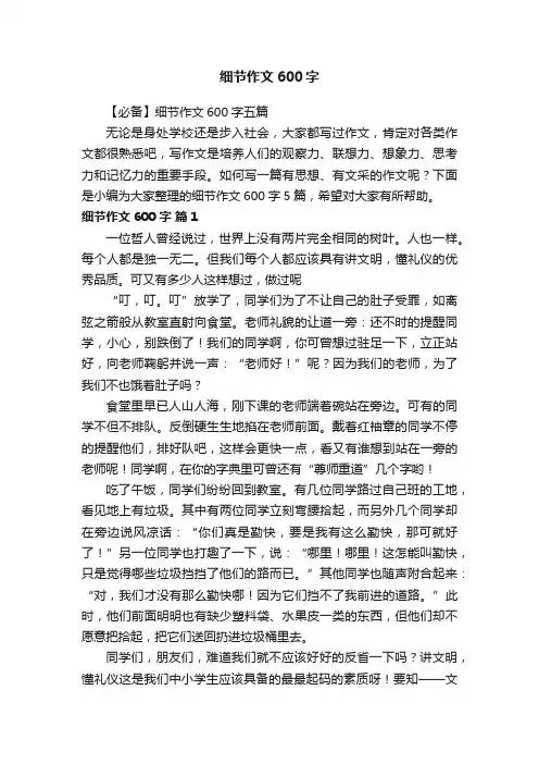 【必备】细节作文600字五篇