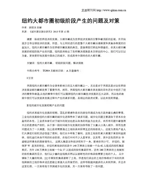 纽约大都市圈初级阶段产生的问题及对策