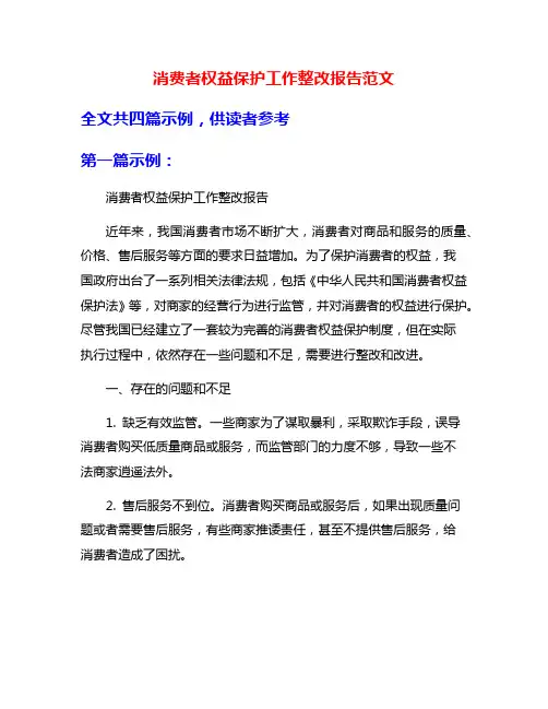消费者权益保护工作整改报告范文