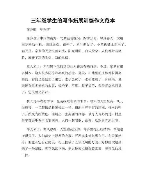 三年级学生的写作拓展训练作文范本