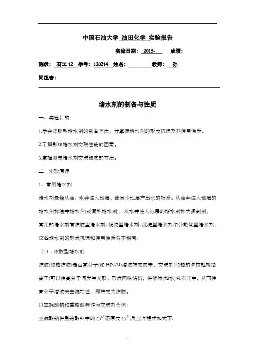 框架-堵水剂制备与性能评价