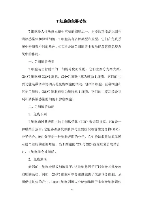 T细胞的主要功能