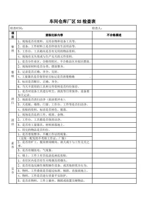 车间仓库厂区5S检查表