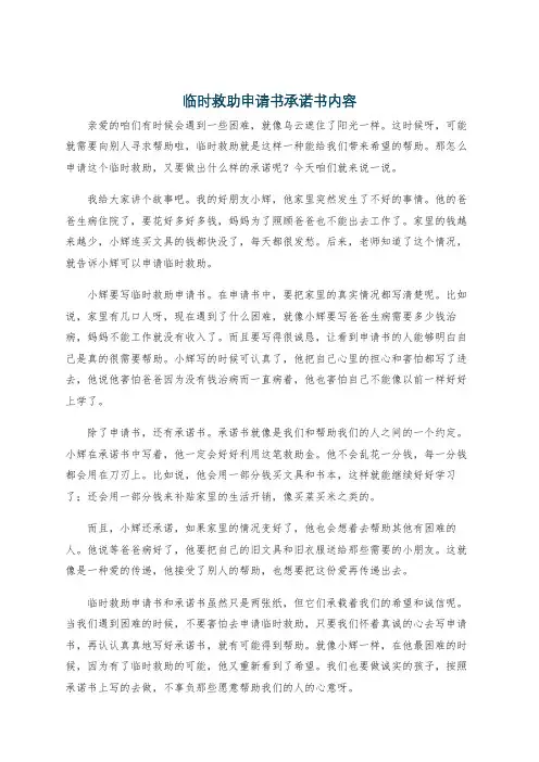 临时救助申请书承诺书内容