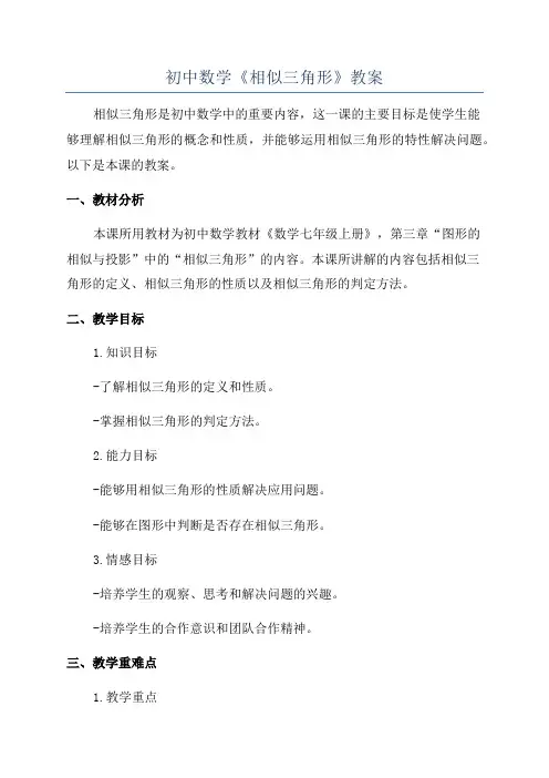 初中数学《相似三角形》教案