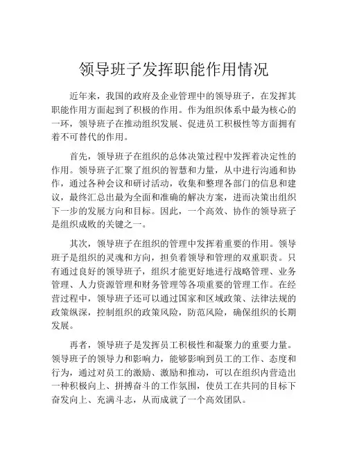 领导班子发挥职能作用情况