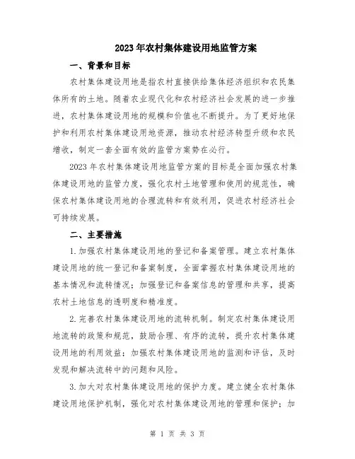 2023年农村集体建设用地监管方案