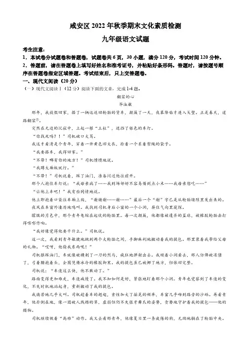 湖北省咸宁市咸安区2022-2023学年九年级上学期期末语文试题(含答案)