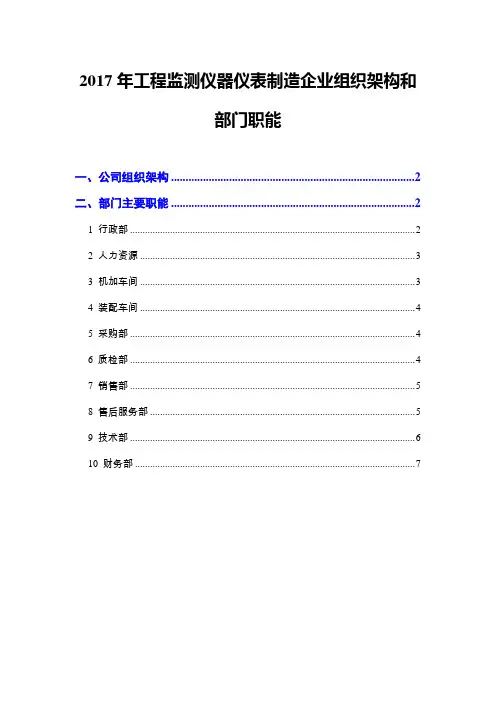 2017年工程监测仪器仪表制造企业组织架构和部门职能
