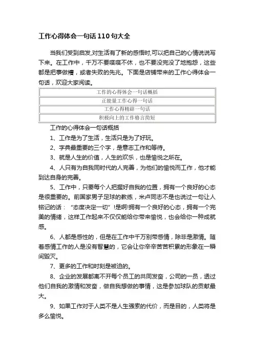 工作心得体会一句话110句大全