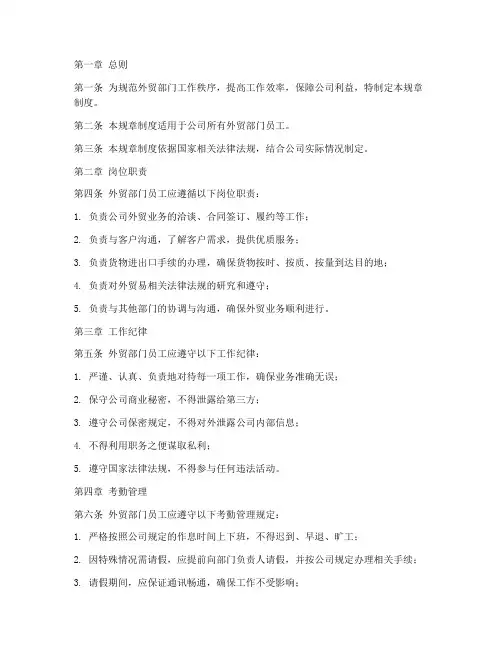 外贸部门规章制度模板范本