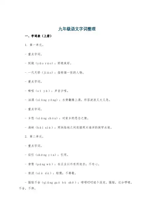 九年级语文字词整理