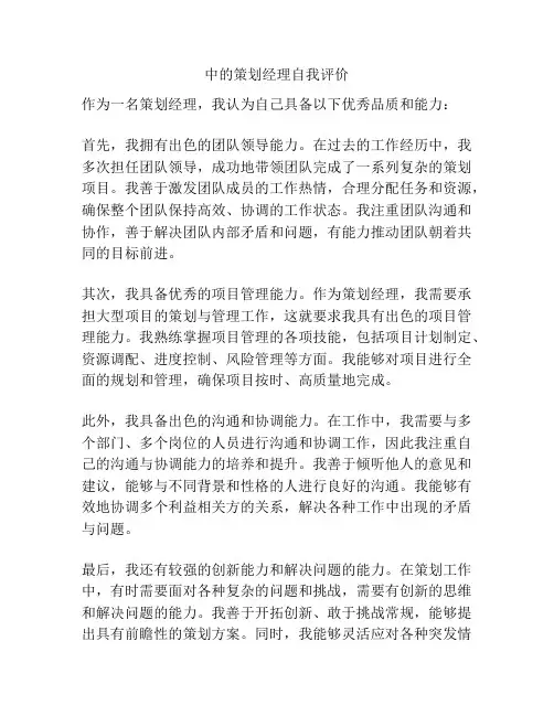 中的策划经理自我评价