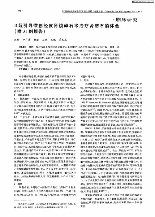 B超引导微创经皮肾镜碎石术治疗肾结石的体会(附31例报告)