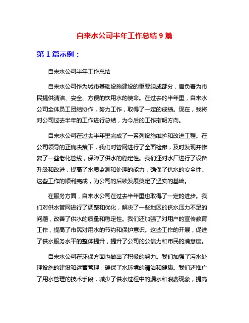 自来水公司半年工作总结9篇
