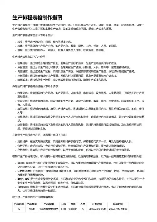如何做生产排产表格