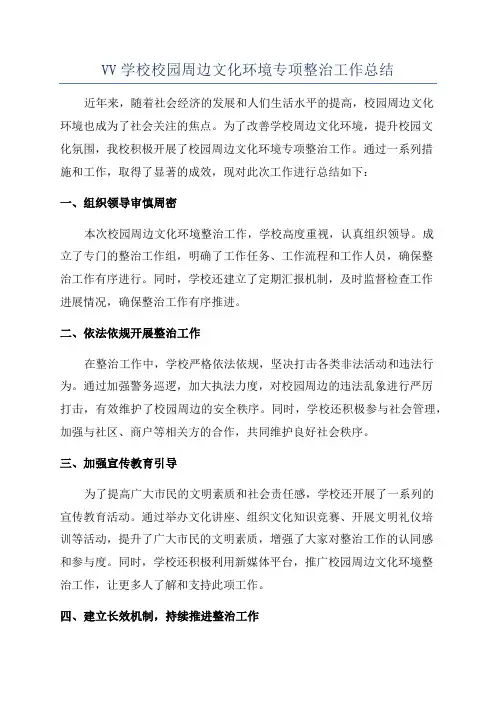VV学校校园周边文化环境专项整治工作总结