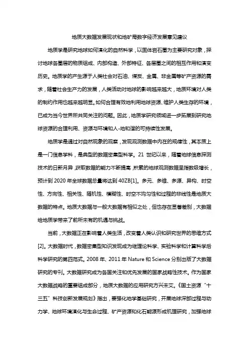 地质大数据发展现状和地矿局数字经济发展意见建议