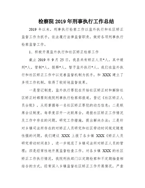 检察院2019年刑事执行工作总结