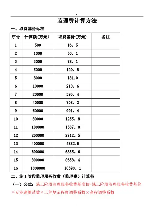 2019监理费计算方法