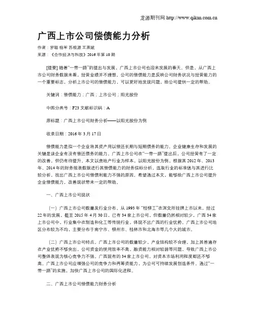 广西上市公司偿债能力分析