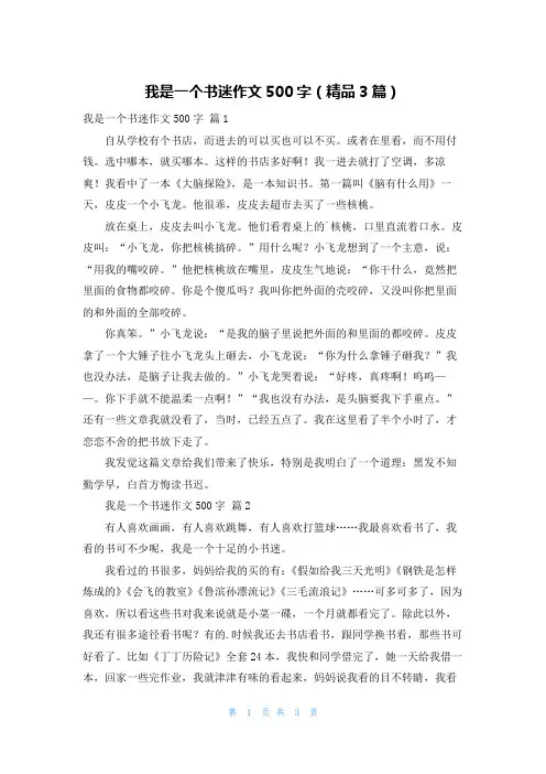 我是一个书迷作文500字(精品3篇)