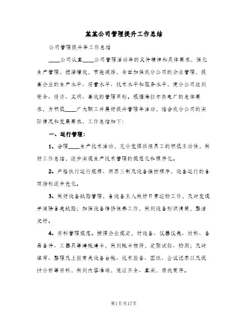 某某公司管理提升工作总结（3篇）