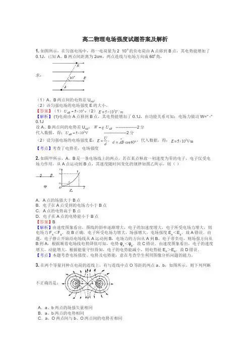 高二物理电场强度试题答案及解析
