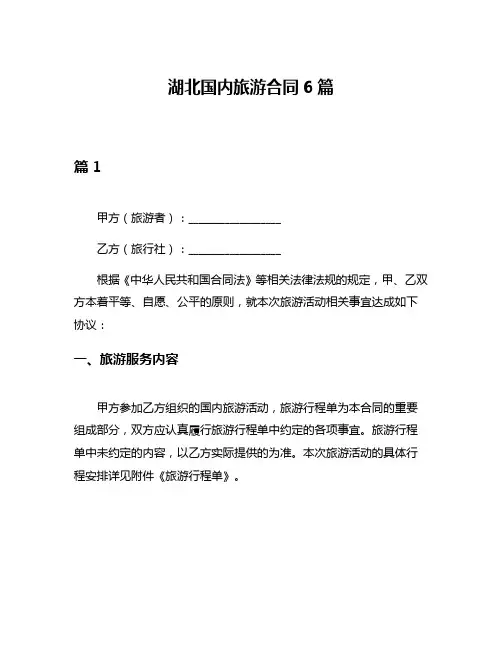 湖北国内旅游合同6篇
