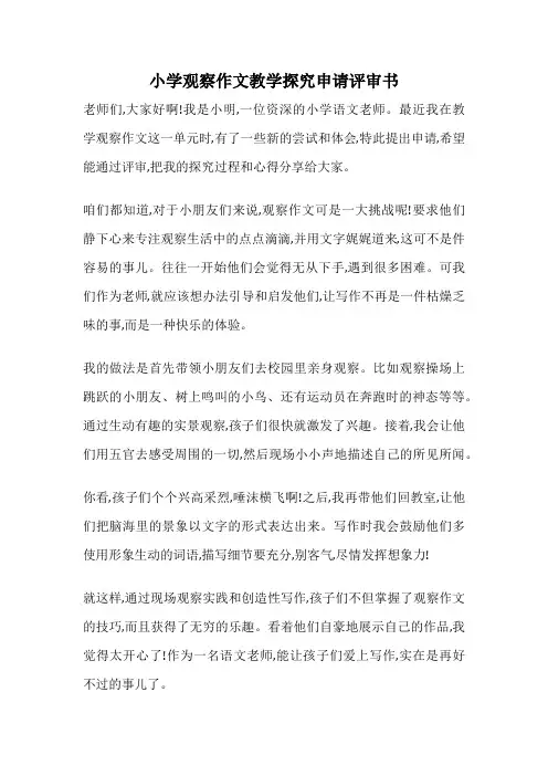 小学观察作文教学探究申请评审书